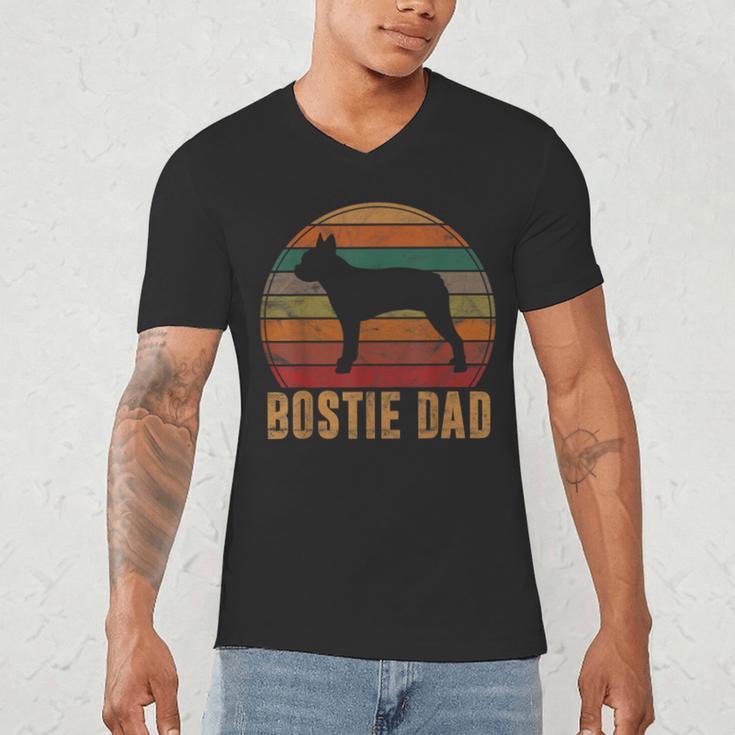 Retro Boston Terrier Dad Dog Owner Pet Bostie Father Men's V-Neck T-Shirt, novelty gifts, funny gifts