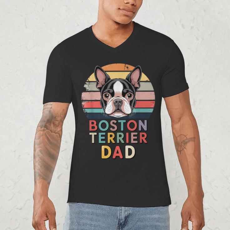 Retro Boston Terrier Dad Men's V-Neck T-Shirt, novelty gifts, funny gifts