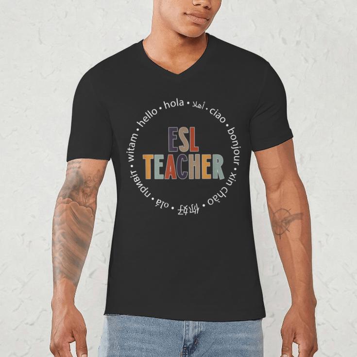 Retro ESL Teacher Teach Multilingual Learners Team Men's V-Neck T-Shirt, novelty gifts, funny gifts Retro ESL Teacher Teach Multilingual Learners Team Men's V-Neck T-Shirt, novelty gifts, funny gifts