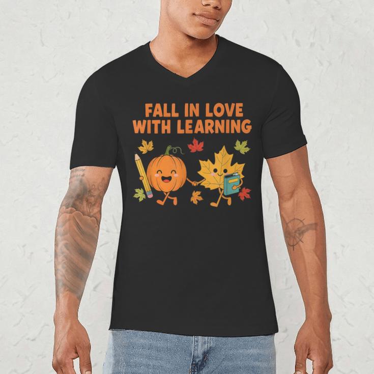 Retro Fall In Love With Learning Autumn Pumpkin Teacher Men's V-Neck T-Shirt, novelty gifts, funny gifts Retro Fall In Love With Learning Autumn Pumpkin Teacher Men's V-Neck T-Shirt, novelty gifts, funny gifts