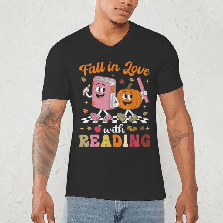 Retro Fall In Love With Learning Pumpkin Autumn Teacher Men's V-Neck T-Shirt, novelty gifts, funny gifts Retro Fall In Love With Learning Pumpkin Autumn Teacher Men's V-Neck T-Shirt, novelty gifts, funny gifts