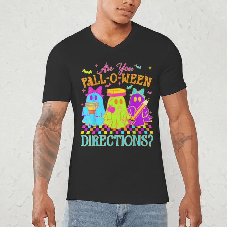 Retro Are You Falloween Direction Teacher Spooky Halloween Men's V-Neck T-Shirt, novelty gifts, funny gifts