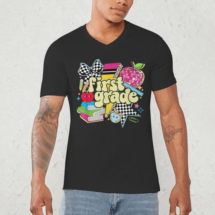 Retro First Grade Teacher Disco Ball Coquette Back To School Men's V-Neck T-Shirt, novelty gifts, funny gifts Retro First Grade Teacher Disco Ball Coquette Back To School Men's V-Neck T-Shirt, novelty gifts, funny gifts