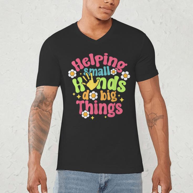 Retro Helping Small Hands Do Big Things Teacher Appreciation For Men Women Men's V-Neck T-Shirt, novelty gifts, funny gifts Retro Helping Small Hands Do Big Things Teacher Appreciation For Men Women Men's V-Neck T-Shirt, novelty gifts, funny gifts