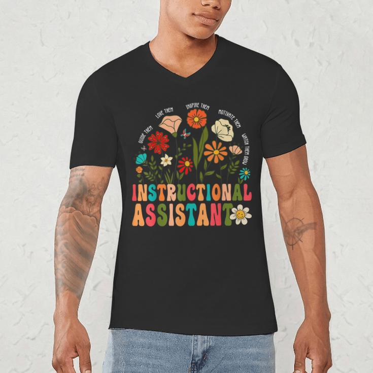 Retro Instructional Assistant Wildflowers Teacher Aide Men's V-Neck T-Shirt, novelty gifts, funny gifts