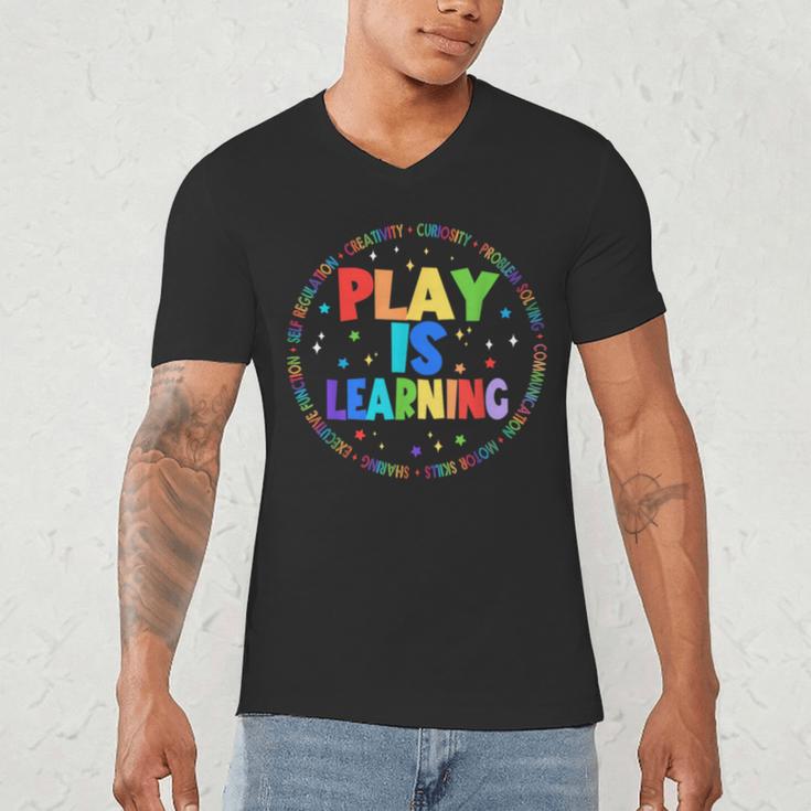 Retro Play Is Learning Teacher Back To School Men's V-Neck T-Shirt, novelty gifts, funny gifts