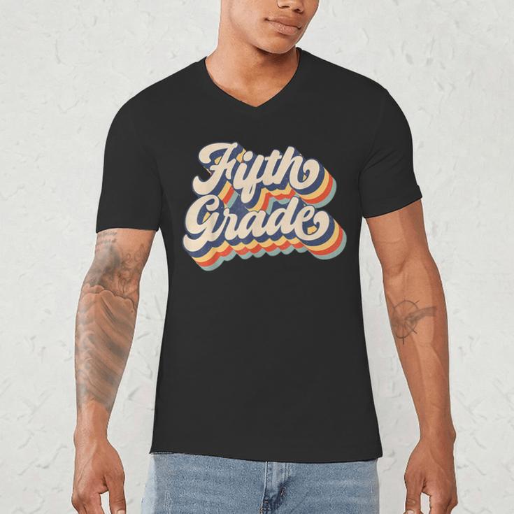 Retro Sunset Fifth Grade Teacher & Student Back To School Men's V-Neck T-Shirt, novelty gifts, funny gifts