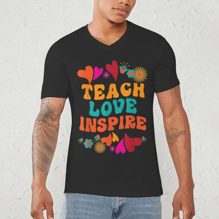 Retro Teach Love Inspire Back To School Teachers Men's V-Neck T-Shirt, novelty gifts, funny gifts