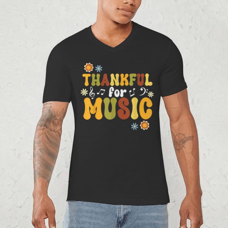 Retro Thankful For Music Floral Music Teacher Thanksgiving Men Women Men's V-Neck T-Shirt, novelty gifts, funny gifts