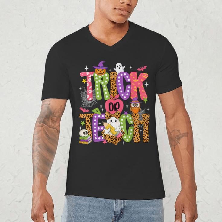 Retro Trick Or Teach Leopard Ghost Halloween Spooky Teacher Men's V-Neck T-Shirt, novelty gifts, funny gifts Retro Trick Or Teach Leopard Ghost Halloween Spooky Teacher Men's V-Neck T-Shirt, novelty gifts, funny gifts