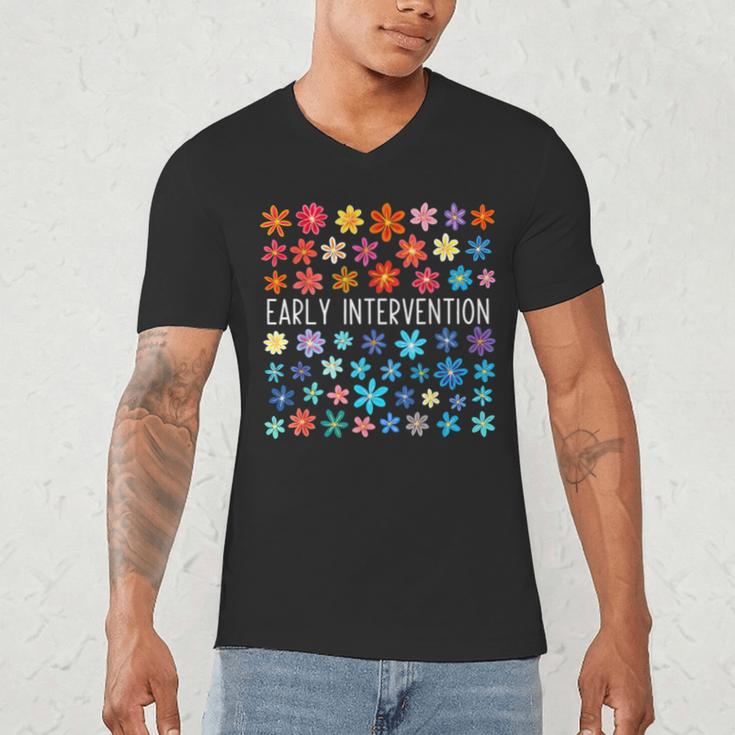 Retro Wildflower Early Intervention Teacher Interventionist Men's V-Neck T-Shirt, novelty gifts, funny gifts