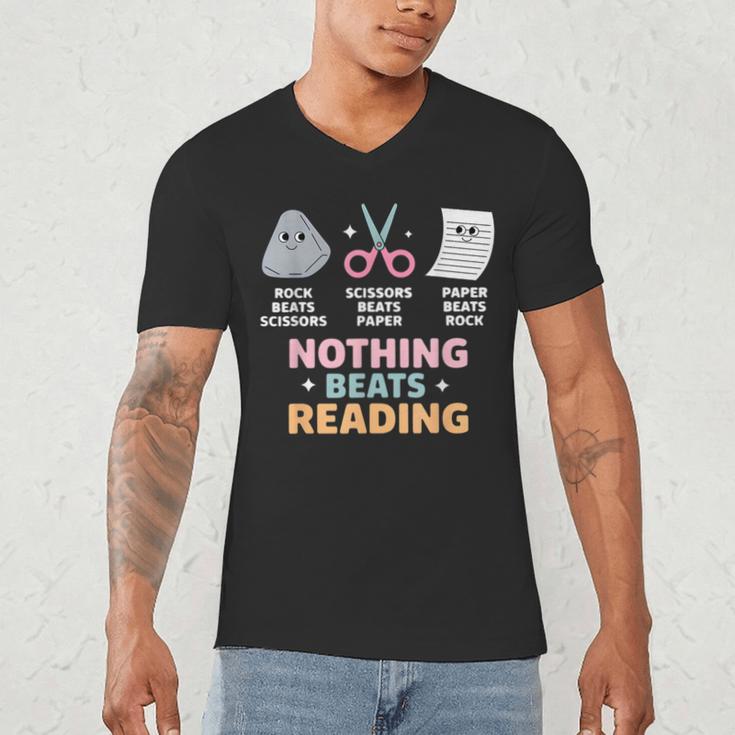 Rock Paper Scissors Teacher Librarian Nothing Beats Reading Men's V-Neck T-Shirt, novelty gifts, funny gifts