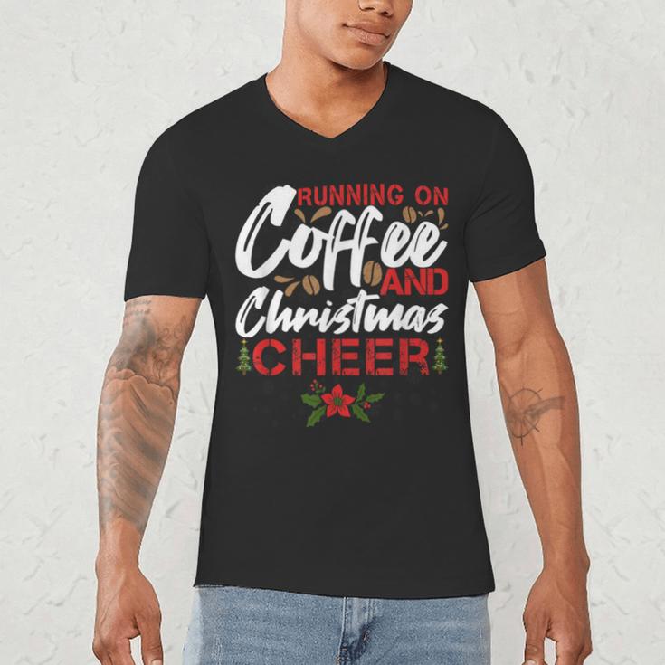 Running On Coffee And Christmas Cheer Lover Teacher For Men Women Kids Men's V-Neck T-Shirt, novelty gifts, funny gifts Running On Coffee And Christmas Cheer Lover Teacher For Men Women Kids Men's V-Neck T-Shirt, novelty gifts, funny gifts