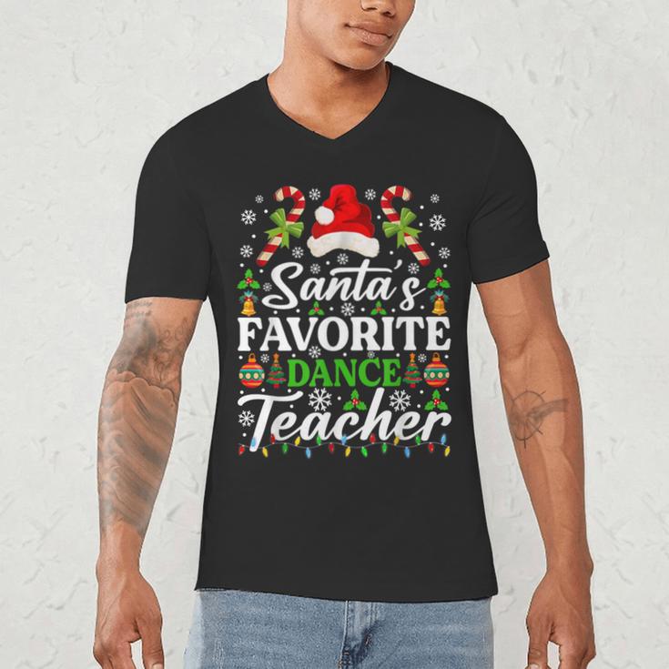 Santa's Favorite Dance Teacher Shirt Christmas Pajama Men's V-Neck T-Shirt, novelty gifts, funny gifts