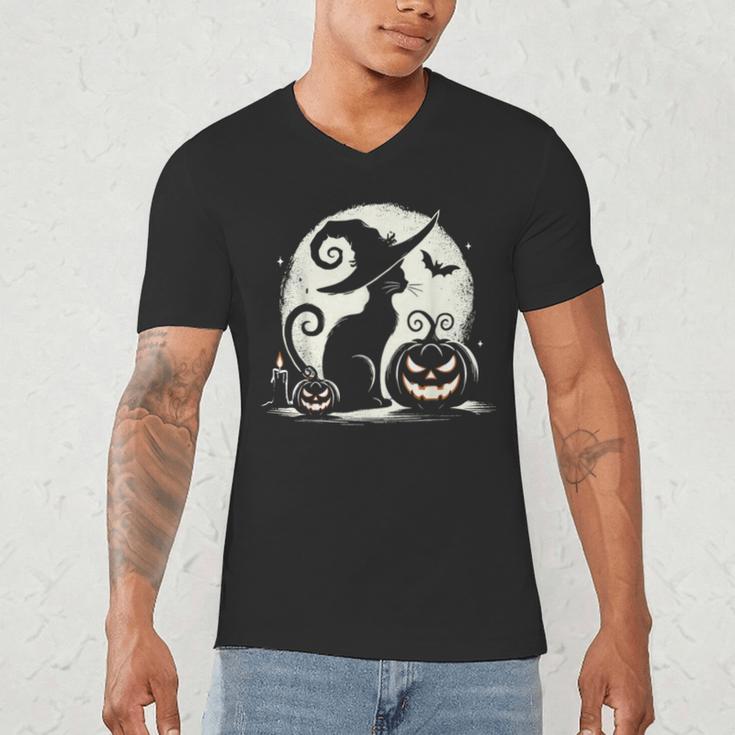 Scary Halloween Cat Costume Retro Cat Moon For Men Women Kids Men's V-Neck T-Shirt, novelty gifts, funny gifts