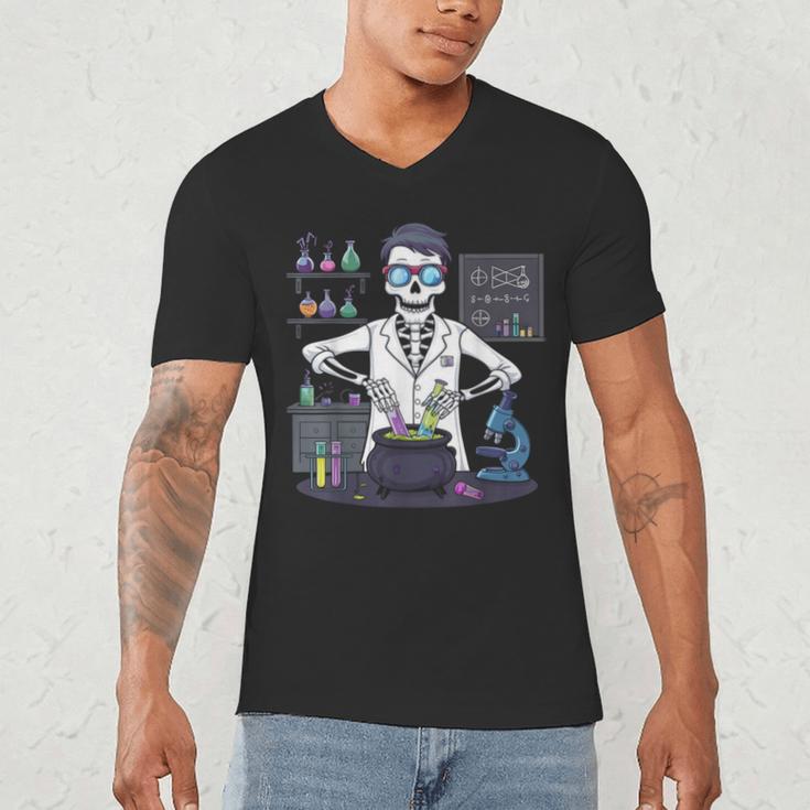Science Teacher Halloween Skeleton Scientist Chemistry Men's V-Neck T-Shirt, novelty gifts, funny gifts