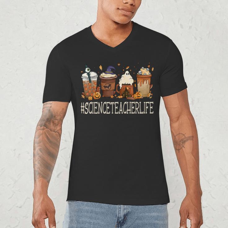 Science Teacher Horror Fall Coffee Halloween Pumpkin Autumn Men's V-Neck T-Shirt, novelty gifts, funny gifts