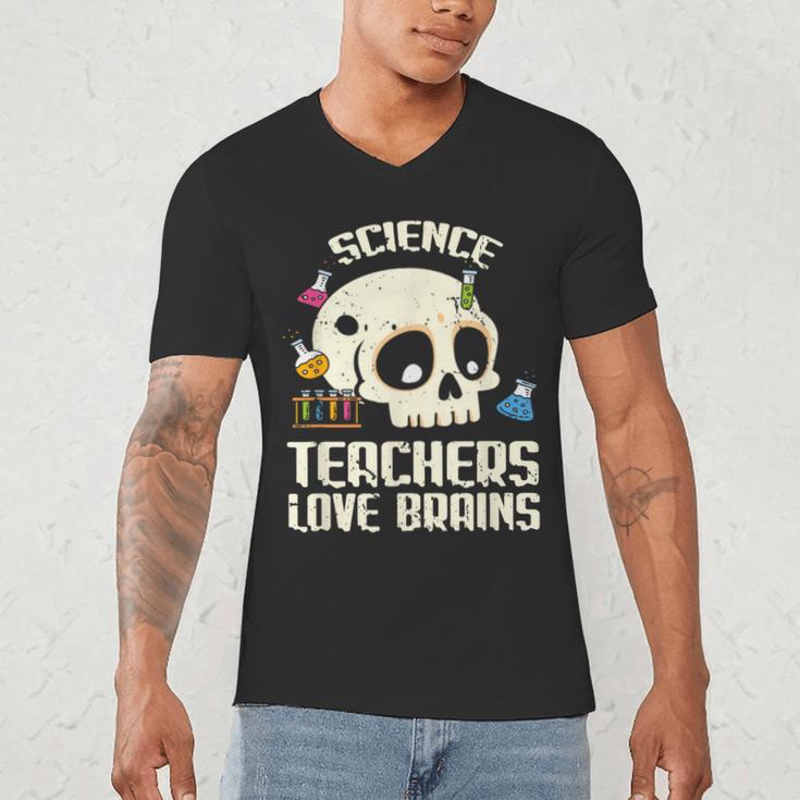 Science Teachers Love Brains Teachers Halloween Men's V-Neck T-Shirt, novelty gifts, funny gifts