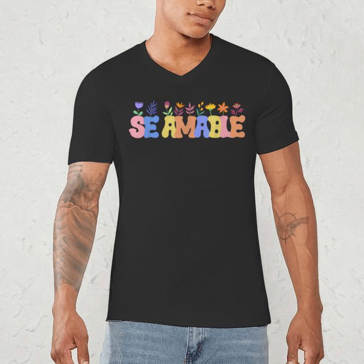 Se Amable Be Kind In Spanish Groovy Teacher Flowers Men's V-Neck T-Shirt, novelty gifts, funny gifts Se Amable Be Kind In Spanish Groovy Teacher Flowers Men's V-Neck T-Shirt, novelty gifts, funny gifts