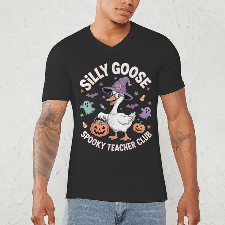 Silly Goose Spooky Teacher Club Halloween Witch Ghost Men's V-Neck T-Shirt, novelty gifts, funny gifts