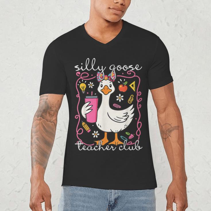 Silly Goose Teacher Club Animal Lover Groovy Teacher Men's V-Neck T-Shirt, novelty gifts, funny gifts