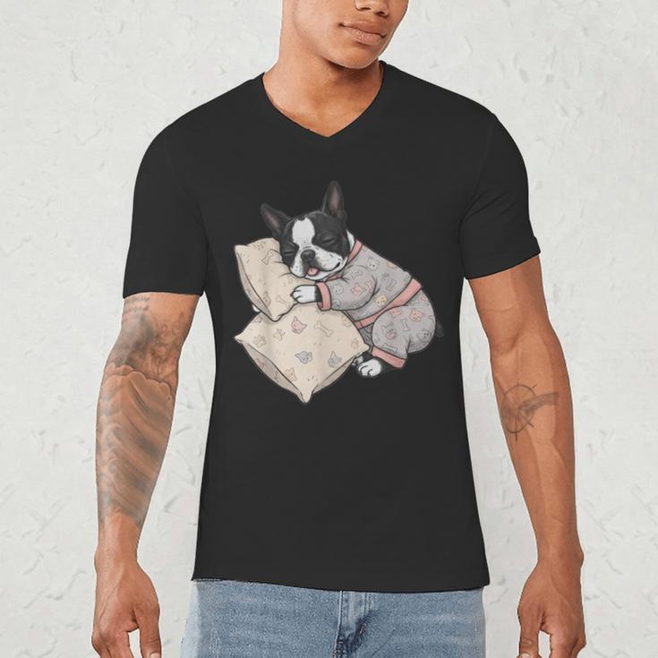 Sleepy Boston Terrier Pajama Men Women Kids Men's V-Neck T-Shirt, novelty gifts, funny gifts