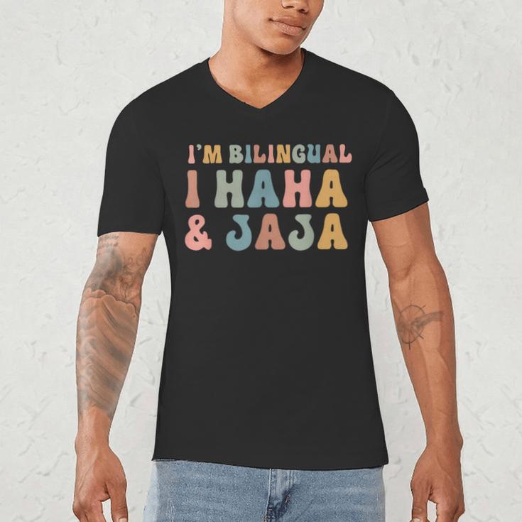 Spanish Teacher Groovy I'm Bilingual I Haha And Jaja Men's V-Neck T-Shirt, novelty gifts, funny gifts Spanish Teacher Groovy I'm Bilingual I Haha And Jaja Men's V-Neck T-Shirt, novelty gifts, funny gifts