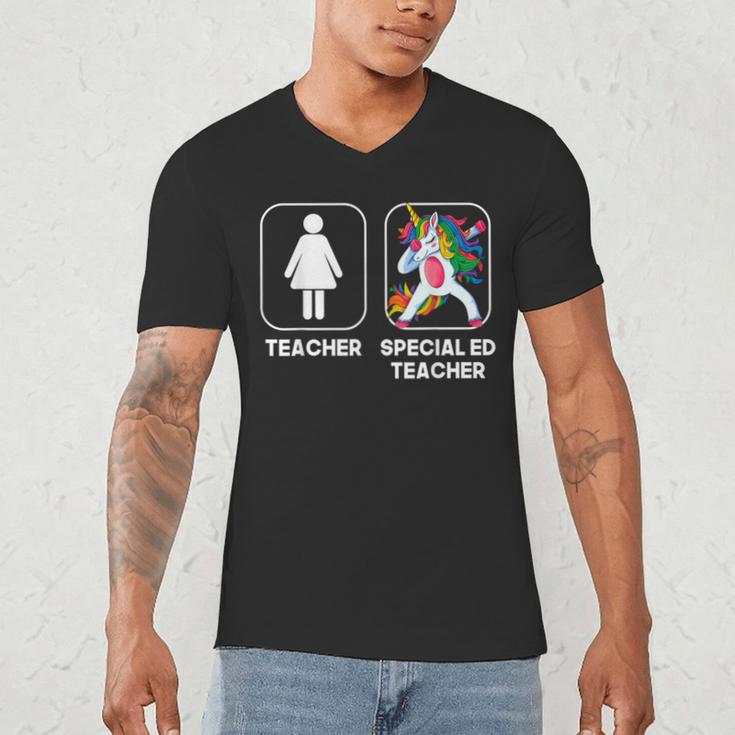 Special Ed Teacher Dabbing Unicorn Teacher Women Men's V-Neck T-Shirt, novelty gifts, funny gifts