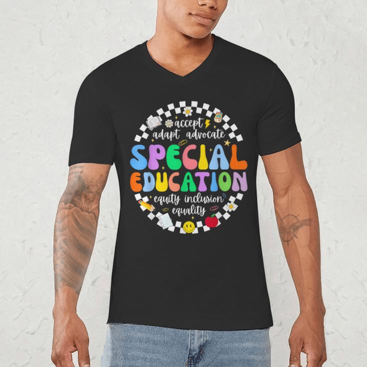 Special Education Teacher SPED Squad Team Kids Men Groovy Men's V-Neck T-Shirt, novelty gifts, funny gifts