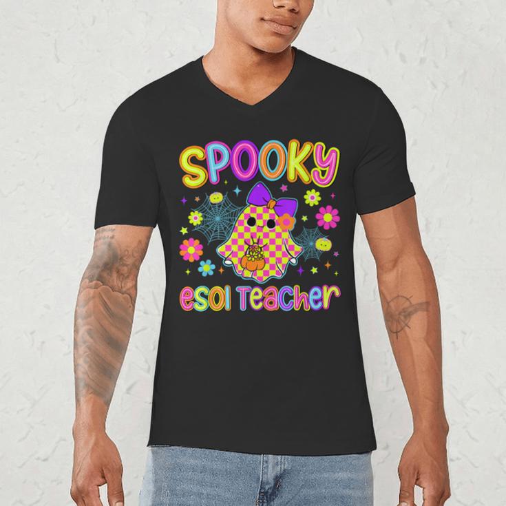 Spooky ESOL Teacher Halloween ESOL Teaching Coquette Men's V-Neck T-Shirt, novelty gifts, funny gifts