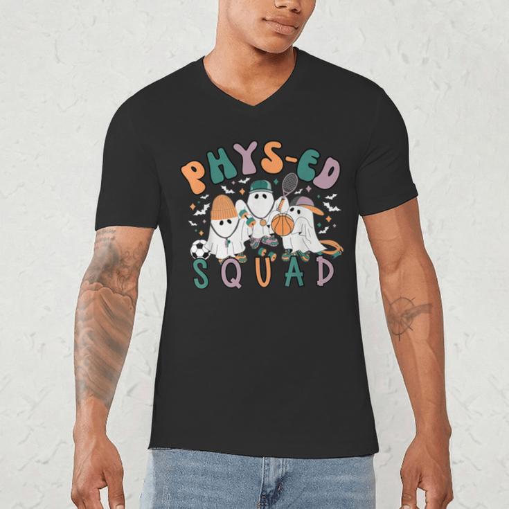 Spooky Ghost PE Teacher Squad Physical Education Halloween Men's V-Neck T-Shirt, novelty gifts, funny gifts Spooky Ghost PE Teacher Squad Physical Education Halloween Men's V-Neck T-Shirt, novelty gifts, funny gifts