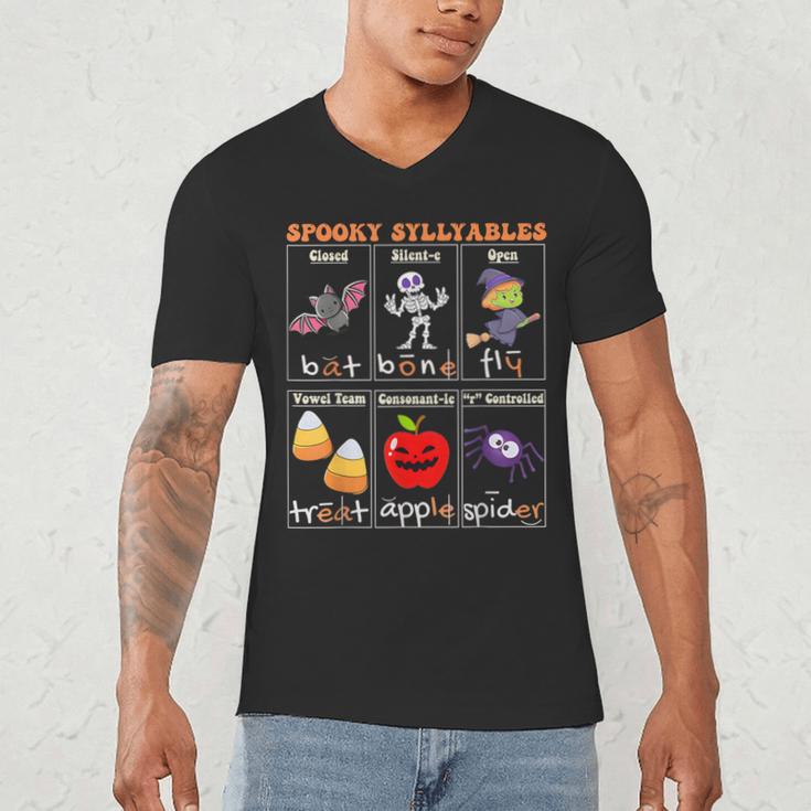 Spooky Syllables Halloween Teacher Student Education Men's V-Neck T-Shirt, novelty gifts, funny gifts Spooky Syllables Halloween Teacher Student Education Men's V-Neck T-Shirt, novelty gifts, funny gifts