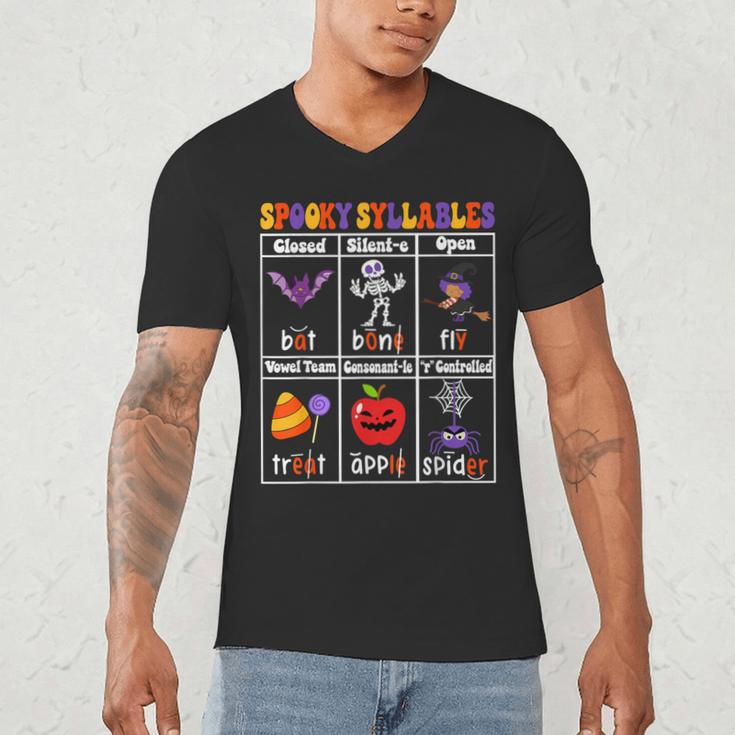 Spooky Syllables Teacher Halloween Educational Kids Men's V-Neck T-Shirt, novelty gifts, funny gifts