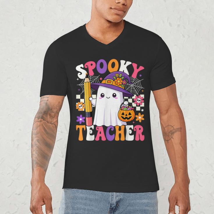 Spooky Teacher Ghost Pencil Teach Halloween Teacher Men's V-Neck T-Shirt, novelty gifts, funny gifts
