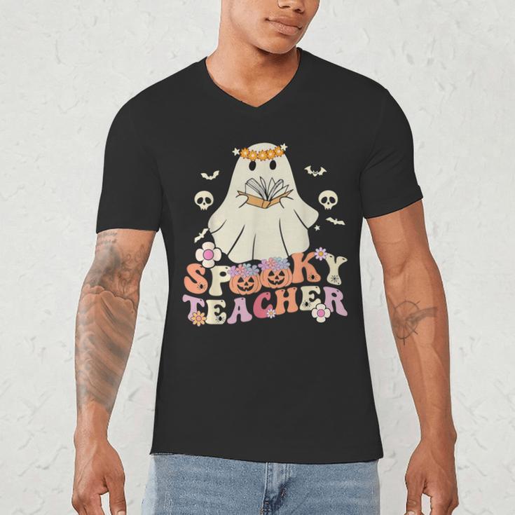 Spooky Teacher Groovy Retro Ghost Teacher Halloween 2023 For Men Women Kids Men's V-Neck T-Shirt, novelty gifts, funny gifts Spooky Teacher Groovy Retro Ghost Teacher Halloween 2023 For Men Women Kids Men's V-Neck T-Shirt, novelty gifts, funny gifts
