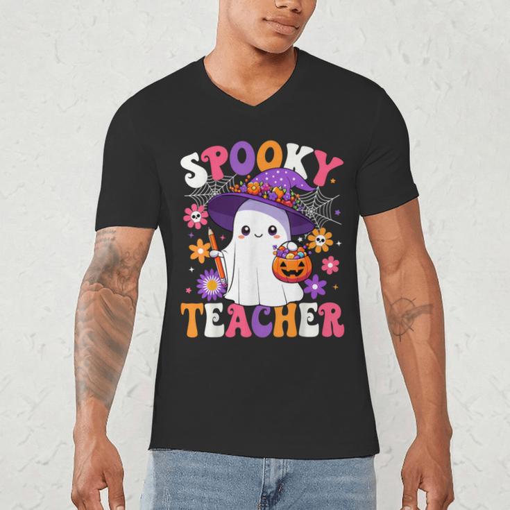 Spooky Teacher Halloween Cute Halloween Teacher Ghost Men's V-Neck T-Shirt, novelty gifts, funny gifts