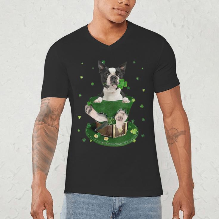 St Patrick's Day Leprechaun Boston Terrier Dog Shamrock For Men Women Kids Men's V-Neck T-Shirt, novelty gifts, funny gifts