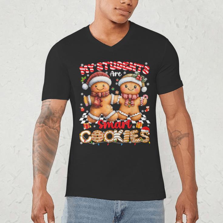 My Student Are Smart Cookies Pjs Christmas Xmas Teacher Men's V-Neck T-Shirt, novelty gifts, funny gifts
