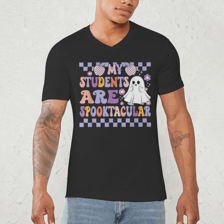 My Students Are Spooktacular Teacher Halloween Vibes Men's V-Neck T-Shirt, novelty gifts, funny gifts