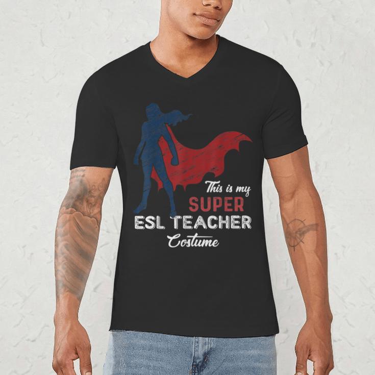 This Is My Super ESL Teacher Costume Lazy Halloween Men's V-Neck T-Shirt, novelty gifts, funny gifts This Is My Super ESL Teacher Costume Lazy Halloween Men's V-Neck T-Shirt, novelty gifts, funny gifts