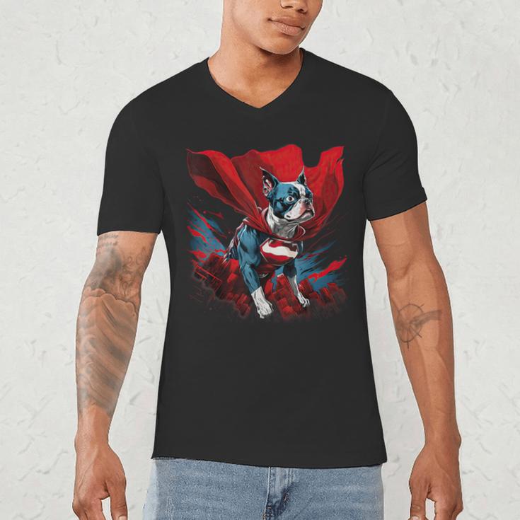 Super Power Superhero Boston Terrier Dog For Men Women Kids Men's V-Neck T-Shirt, novelty gifts, funny gifts