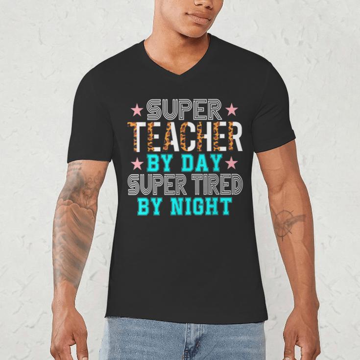 Super Teacher By Day Super Tired By Night Superhero Teacher Men Women Men's V-Neck T-Shirt, novelty gifts, funny gifts