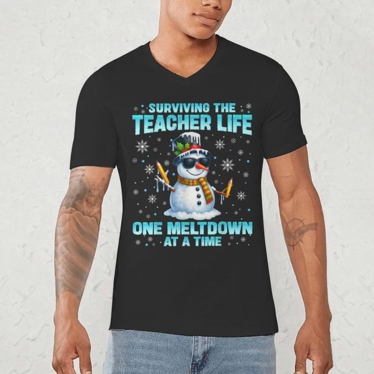 Surviving The Teacher Life Pjs Pajamas Christmas Xmas Teache Men's V-Neck T-Shirt, novelty gifts, funny gifts