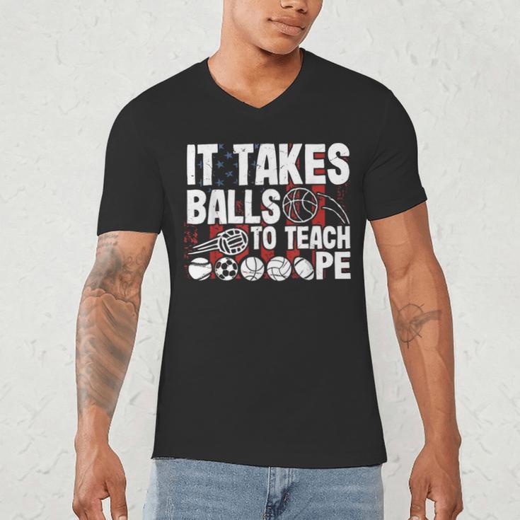 It Takes Balls To Teach Pe Teacher Chaos Coordinator US Flag Men's V-Neck T-Shirt, novelty gifts, funny gifts It Takes Balls To Teach Pe Teacher Chaos Coordinator US Flag Men's V-Neck T-Shirt, novelty gifts, funny gifts