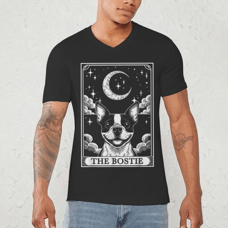 Tarot Card Vintage Crescent Moon Boston Terrier Dog Mom Men's V-Neck T-Shirt, novelty gifts, funny gifts
