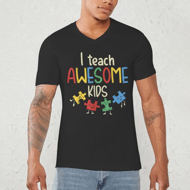 I Teach Awesome Kids Shirt Autism Special Education Teacher Men's V-Neck T-Shirt, novelty gifts, funny gifts