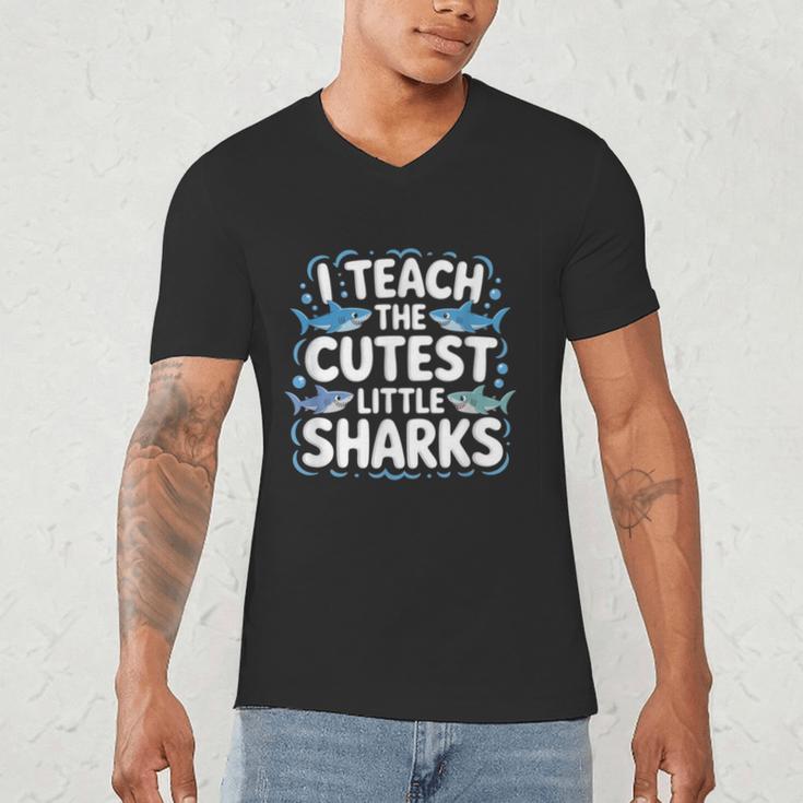 I Teach The Cutest Little Sharks Teacher School Men's V-Neck T-Shirt, novelty gifts, funny gifts I Teach The Cutest Little Sharks Teacher School Men's V-Neck T-Shirt, novelty gifts, funny gifts