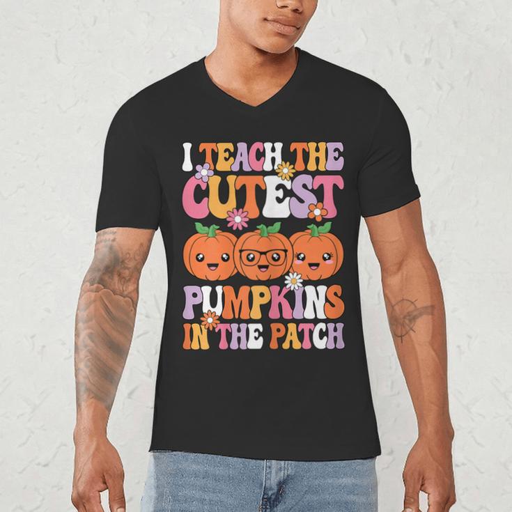 I Teach The Cutest Pumpkins Halloween Fall Teacher Women Men's V-Neck T-Shirt, novelty gifts, funny gifts