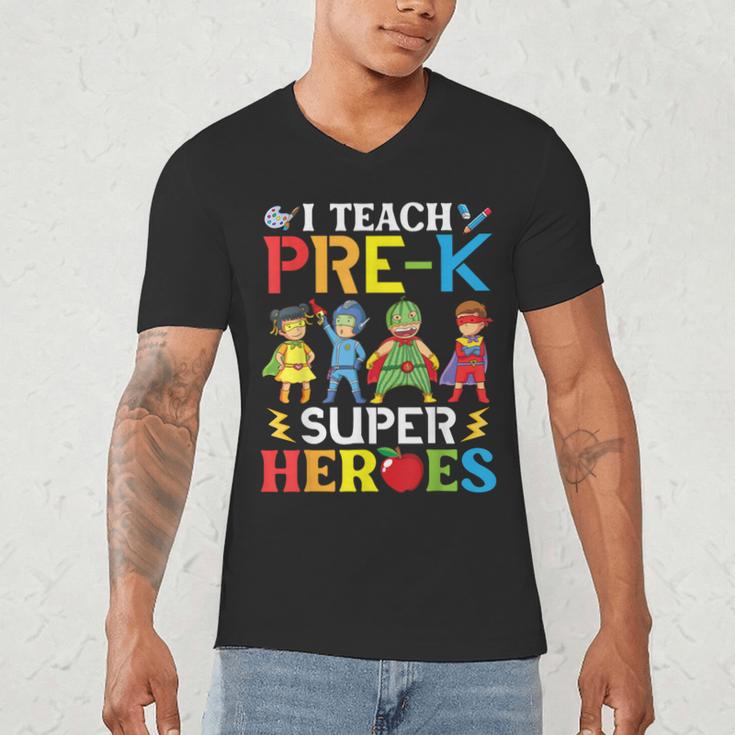 I Teach Pre-K Superheroes Students Teacher Back To School Men's V-Neck T-Shirt, novelty gifts, funny gifts