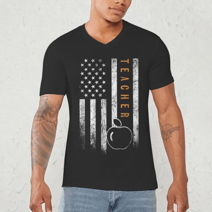 Teacher American Flag Teacher's Day Teaching Men's V-Neck T-Shirt, novelty gifts, funny gifts